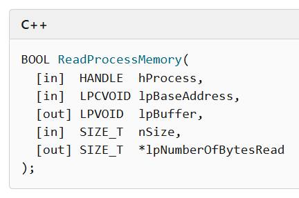 ReadProcessMemory Prototype